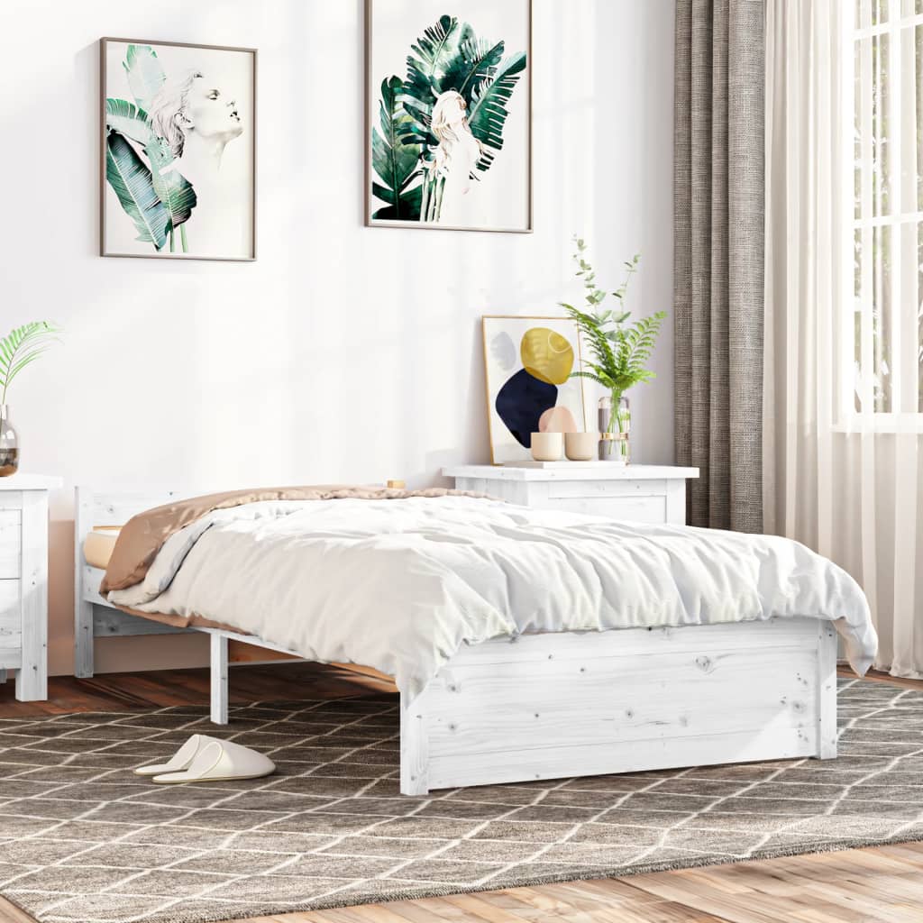 vidaXL Estrutura de cama solteiro 90x190 cm madeira maciça branco