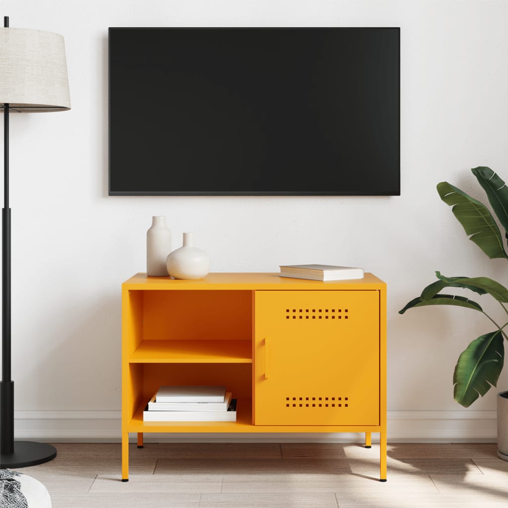 vidaXL Móvel de TV 68x39x50,5 cm aço amarelo mostarda