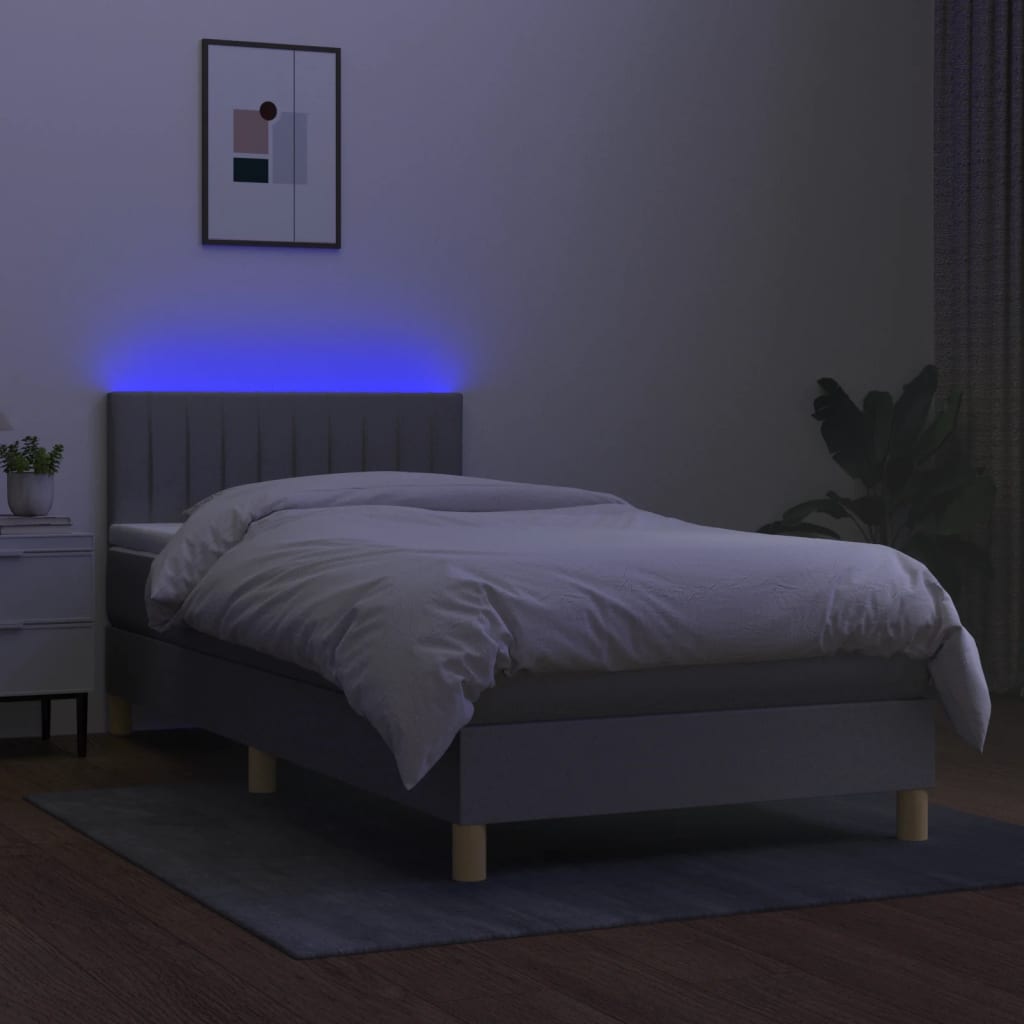 vidaXL Cama box spring c/ colchão e LED 80x200 cm tecido cinza-claro