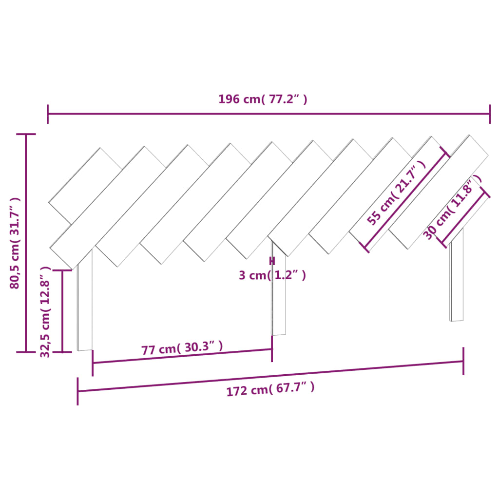 vidaXL Cabeceira de cama 196x3x80,5 cm pinho maciço castanho mel