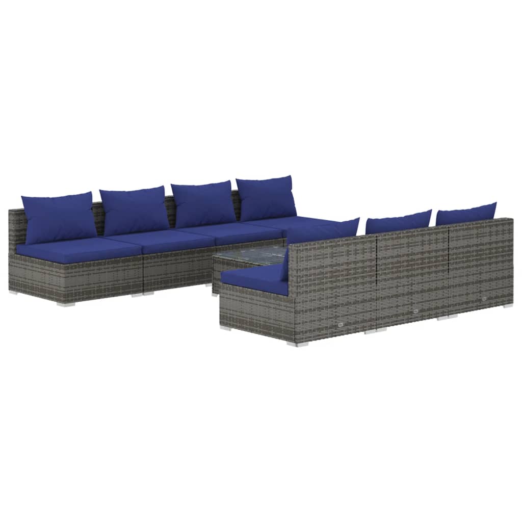 vidaXL 8 pcs conjunto lounge de jardim c/ almofadões vime PE cinzento