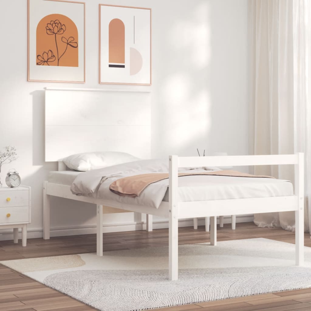 vidaXL Cama de solteiro para idosos c/ cabeceira madeira maciça branco