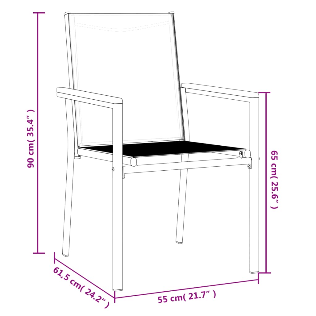 vidaXL Cadeiras de jardim 4 pcs 55x61,5x90 textilene e aço preto