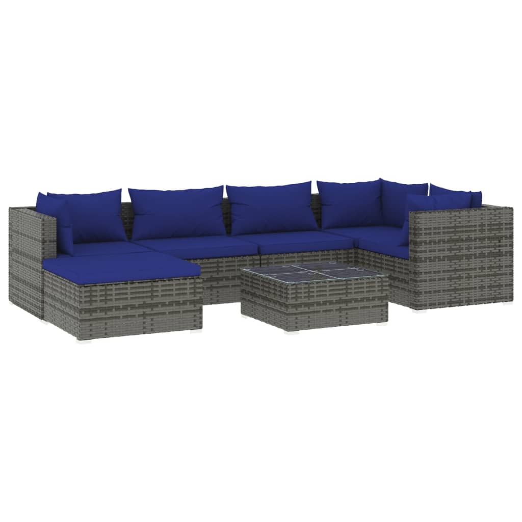 vidaXL 7 pcs conjunto lounge de jardim c/ almofadões vime PE cinzento