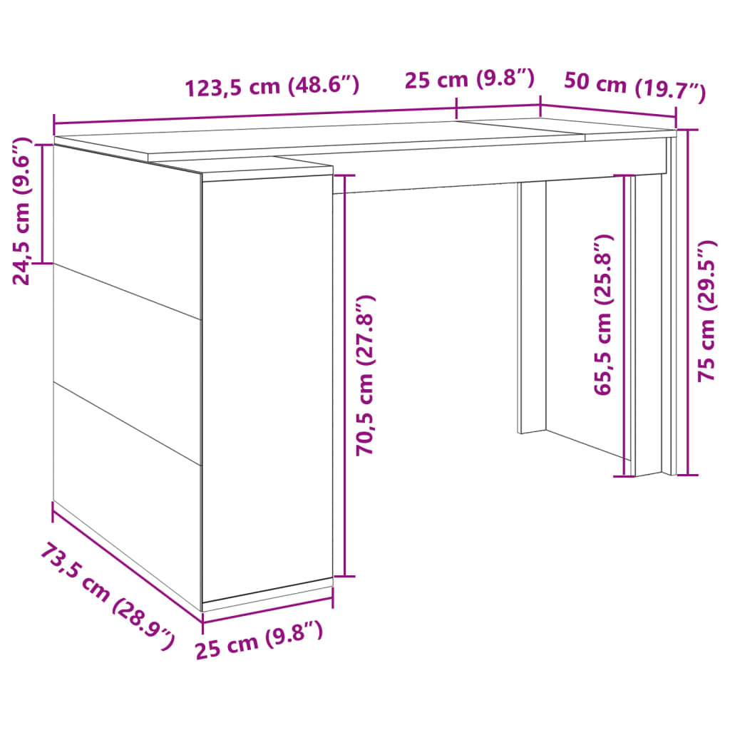 vidaXL Secretária 123,5x73,5x75cm derivados de madeira carvalho sonoma