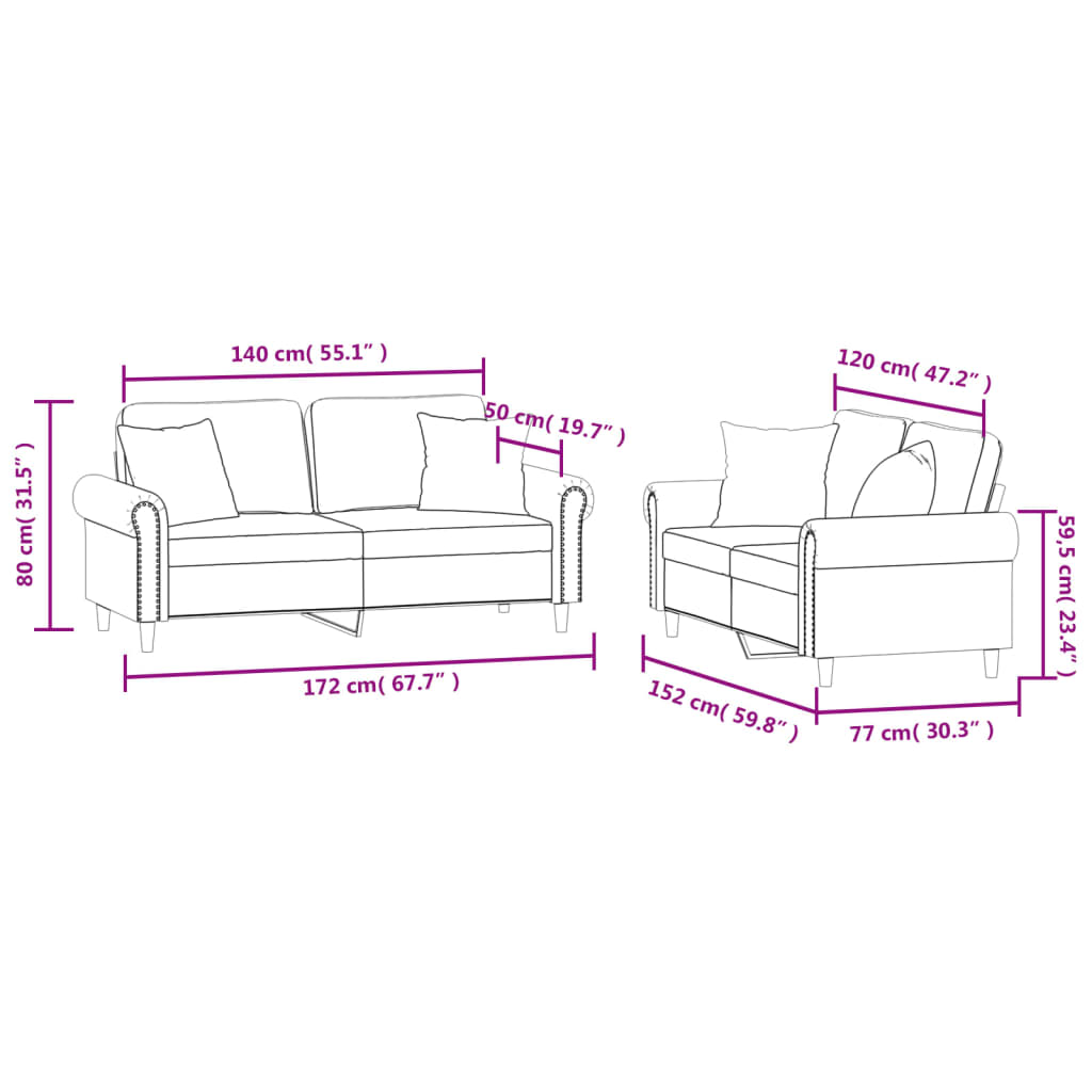 vidaXL 2 pcs conjunto de sofás com almofadas veludo azul