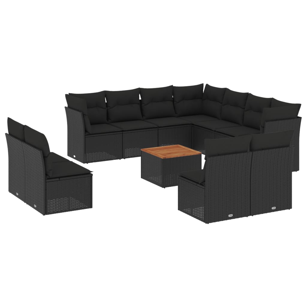 vidaXL 12 pcs conjunto de sofás de jardim c/ almofadões vime PE preto