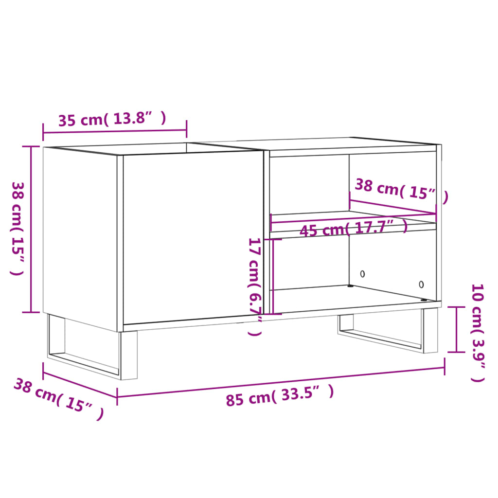 vidaXL Armário p/ discos 85x38x48 cm derivados madeira cinzento sonoma