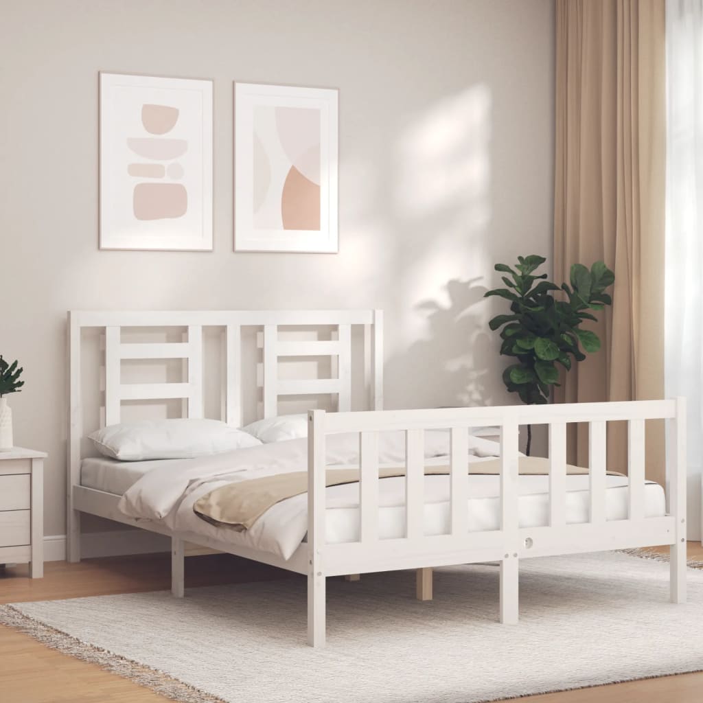 vidaXL Estrutura de cama com cabeceira 140x200cm madeira maciça branco