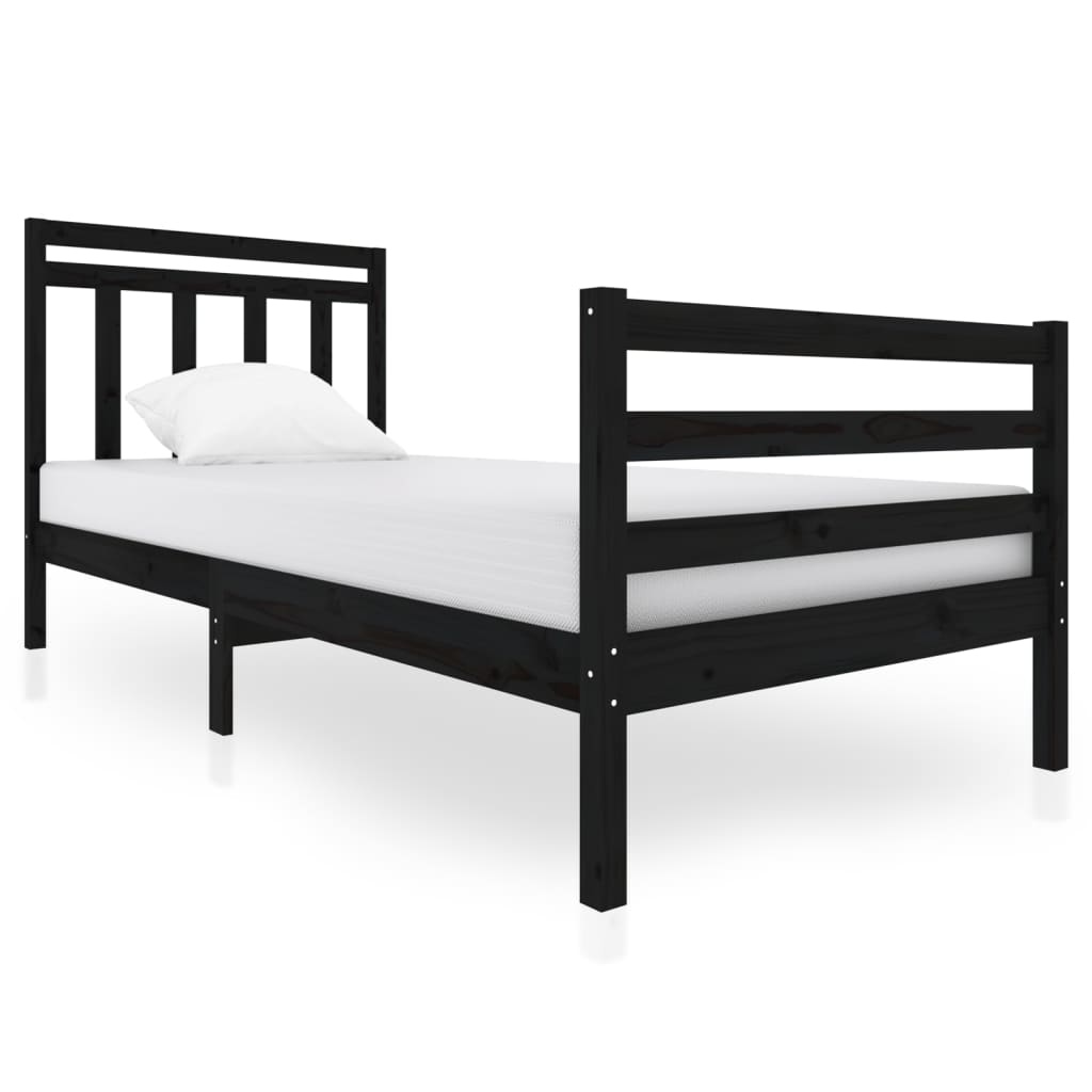 vidaXL Estrutura de cama 90x200 cm madeira maciça preto