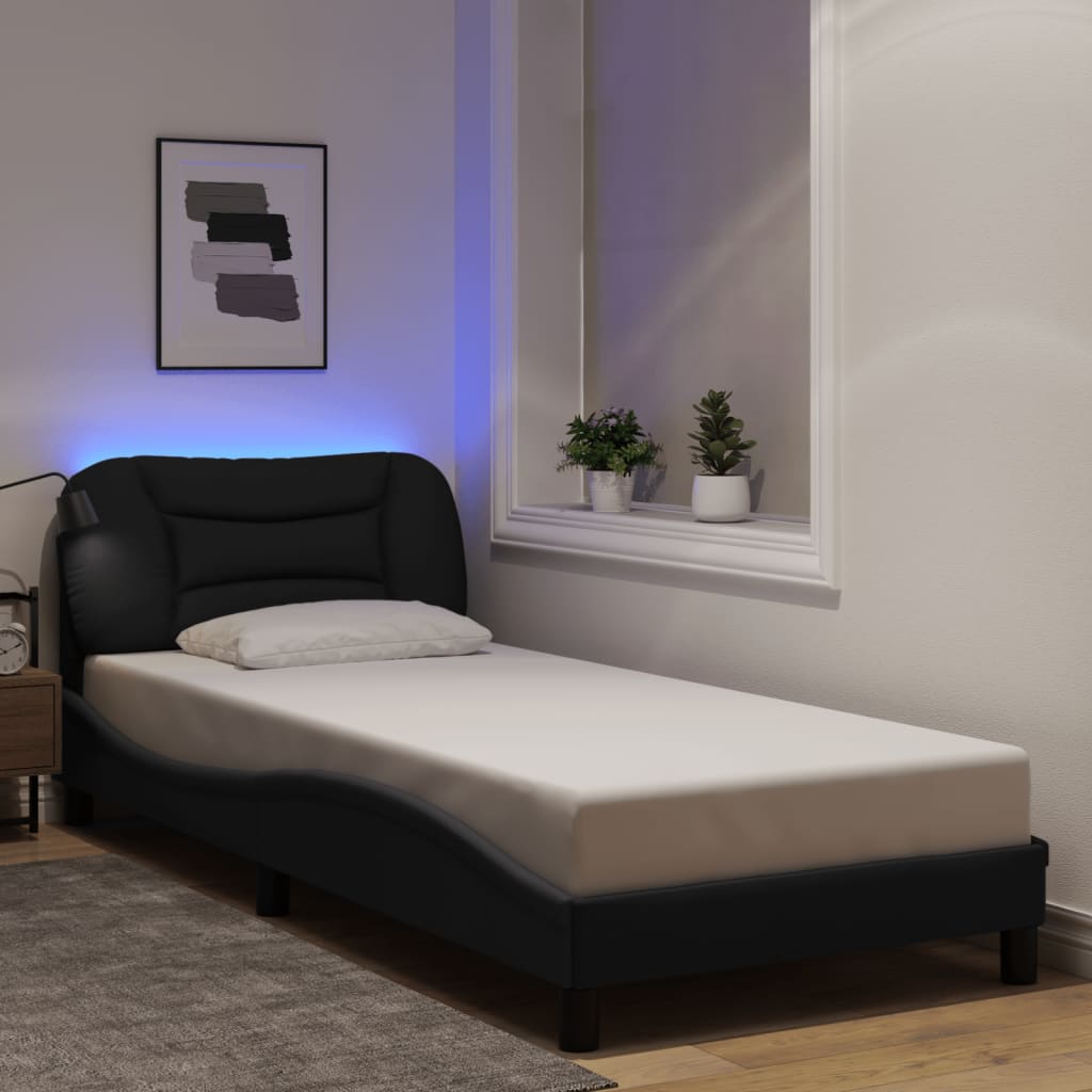 vidaXL Estrutura de cama c/ luzes LED 80x200 cm tecido preto