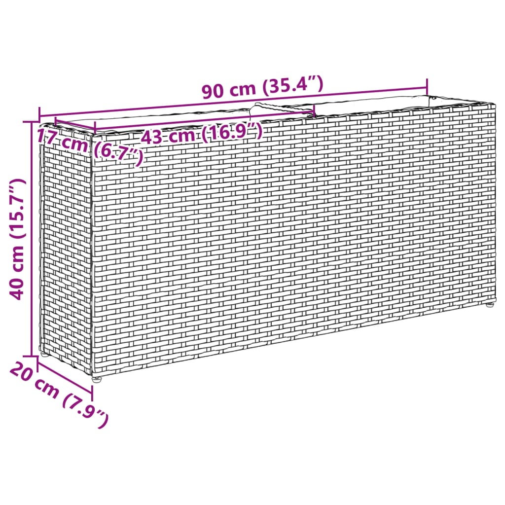 vidaXL Floreira de jardim com 2 vasos 2pcs 90x20x40cm vime PE castanho