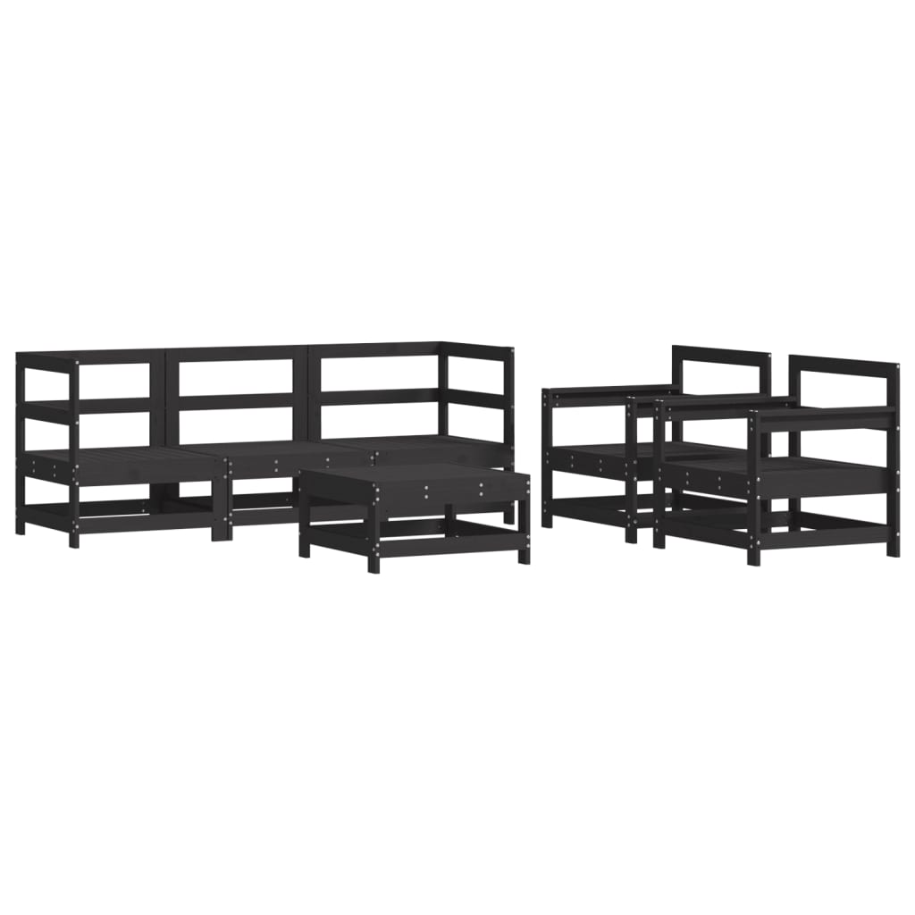 vidaXL 6pcs conjunto lounge jardim c/ almofadões madeira maciça preto