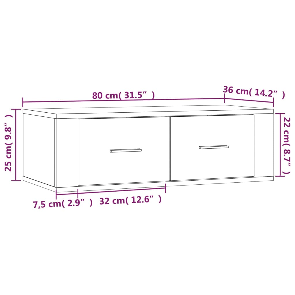 vidaXL Armário TV suspenso 80x36x25 cm derivados madeira cinza cimento