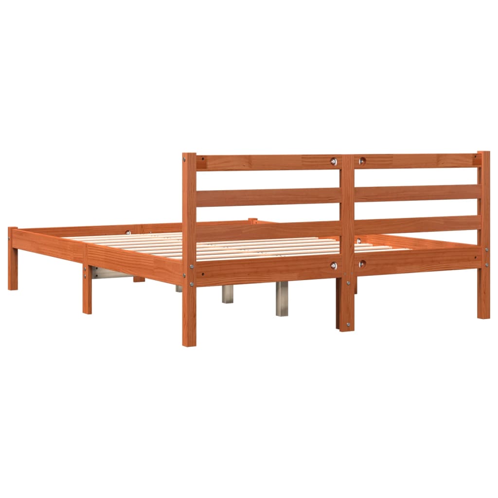 vidaXL Estrutura de cama 140x190 cm madeira pinho maciça castanho cera
