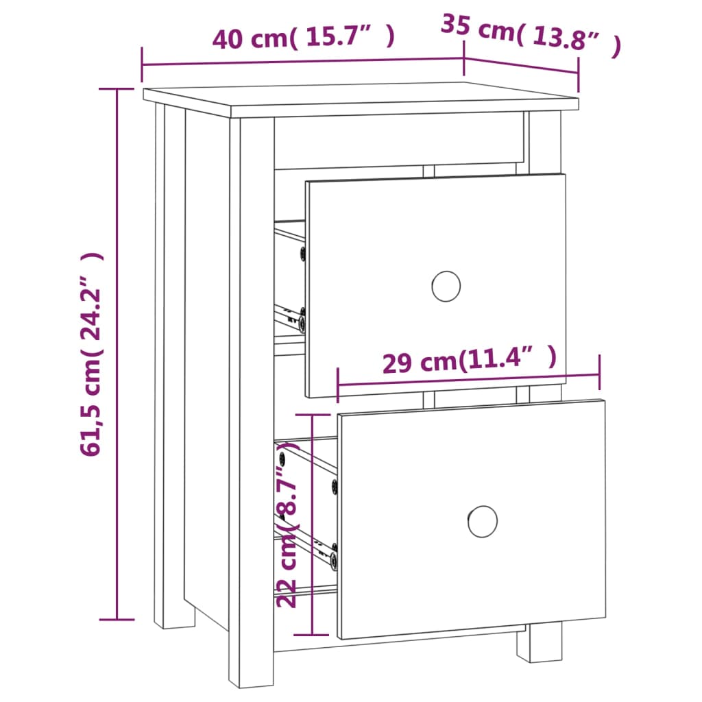 vidaXL Mesas de cabeceira 2pcs 40x35x61,5 cm pinho maciço castanho mel