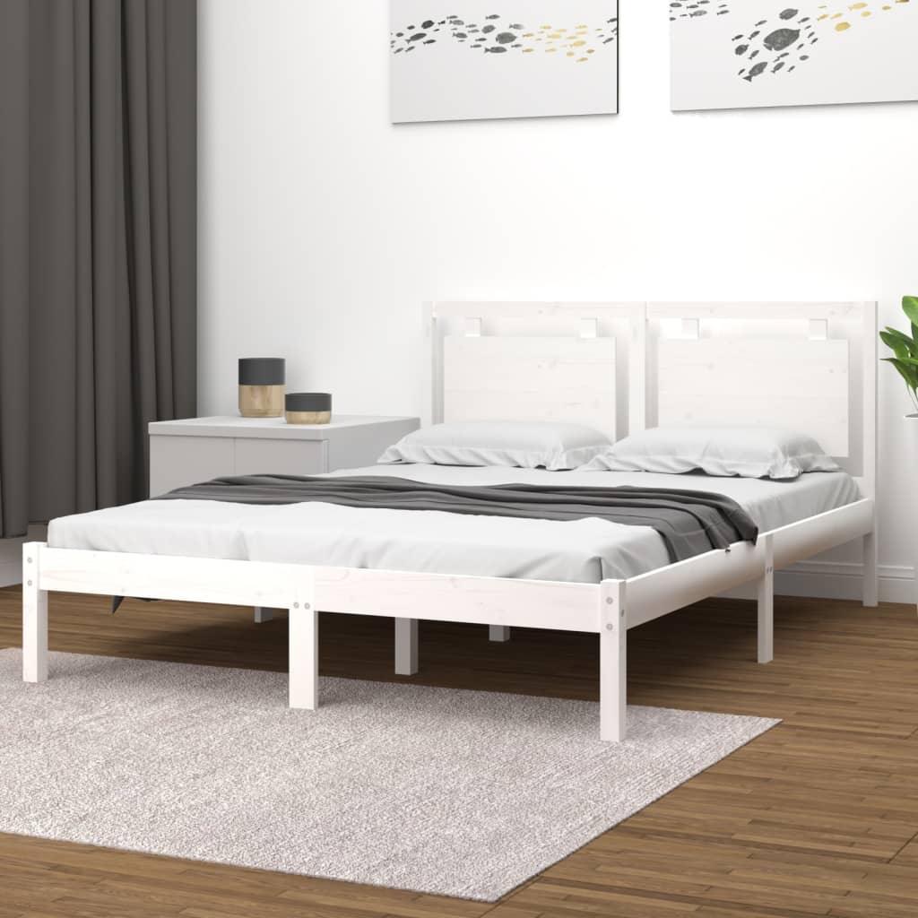 vidaXL Estrutura de cama casal 135x190 cm madeira maciça branco