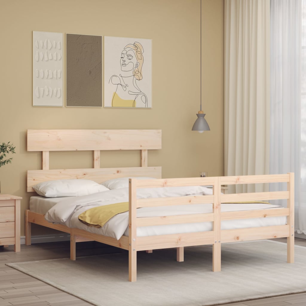 vidaXL Estrutura de cama com cabeceira 140x200 cm madeira maciça