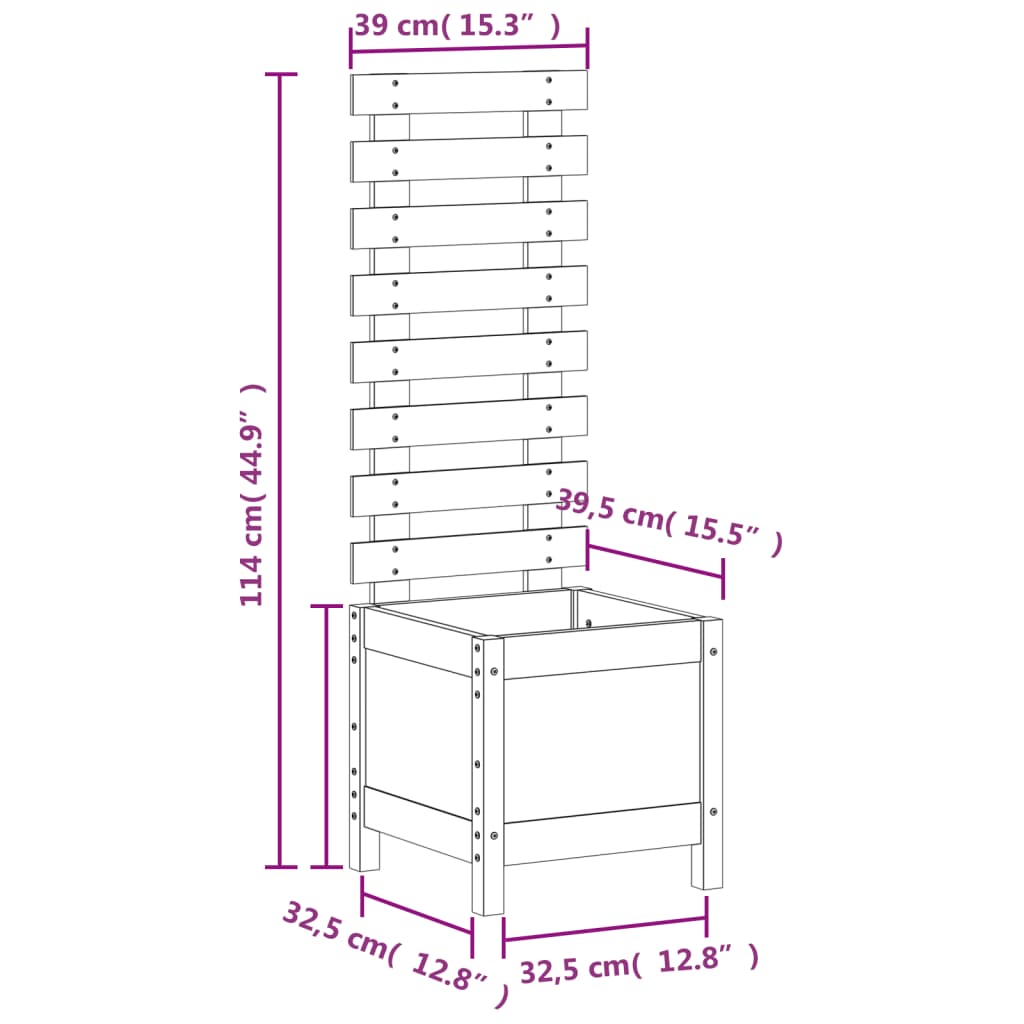 vidaXL Vaso de jardim c/ suporte 39x39,5x114 cm madeira douglas maciça