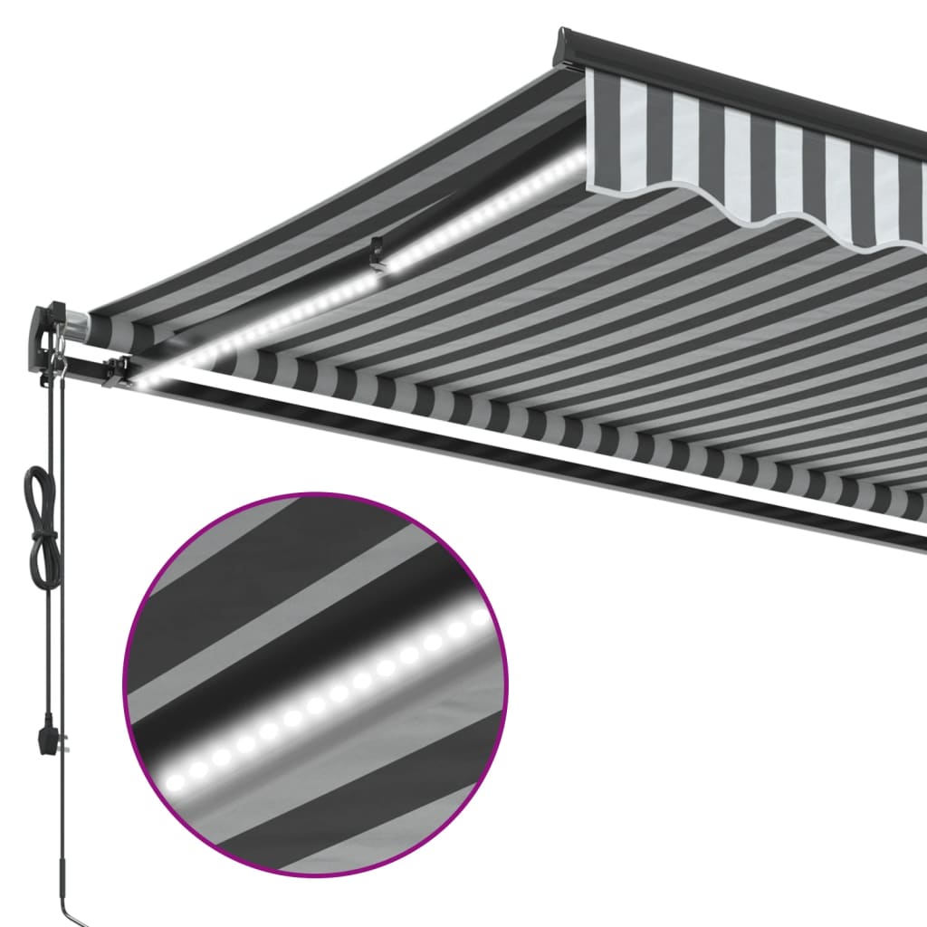 vidaXL Toldo retrátil automático com LEDs 500x300 cm antracite/branco