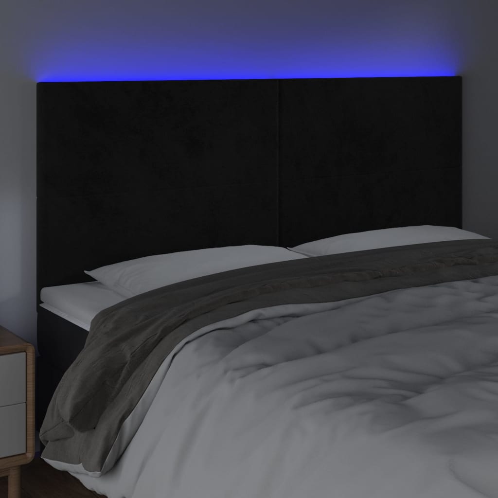 vidaXL Cabeceira de cama c/ luzes LED veludo 200x5x118/128 cm preto