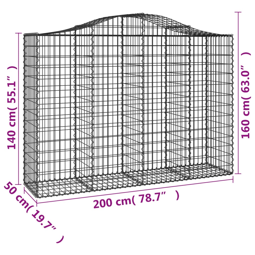 vidaXL Cestos gabião arqueados 11 pcs 200x50x140/160 ferro galvanizado