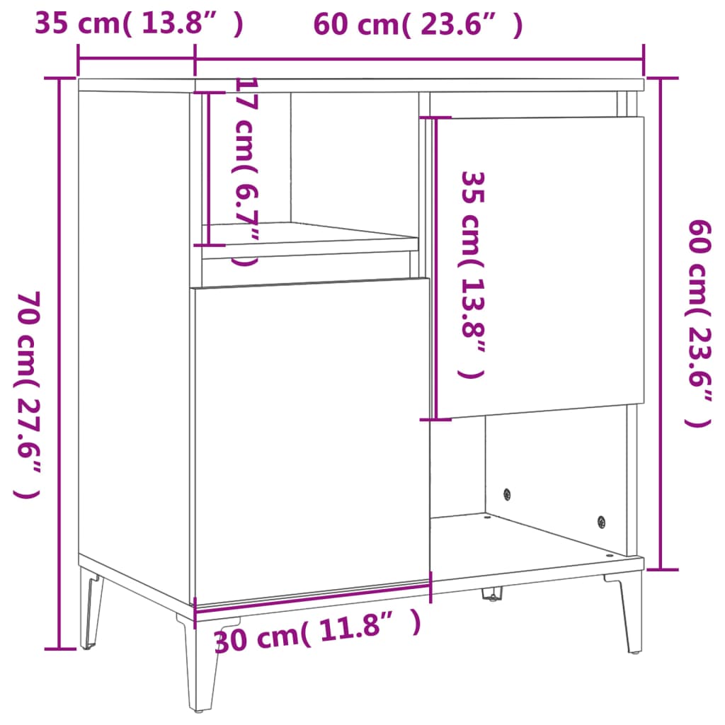 vidaXL Aparadores 2 pcs 60x35x70 cm derivados de madeira preto