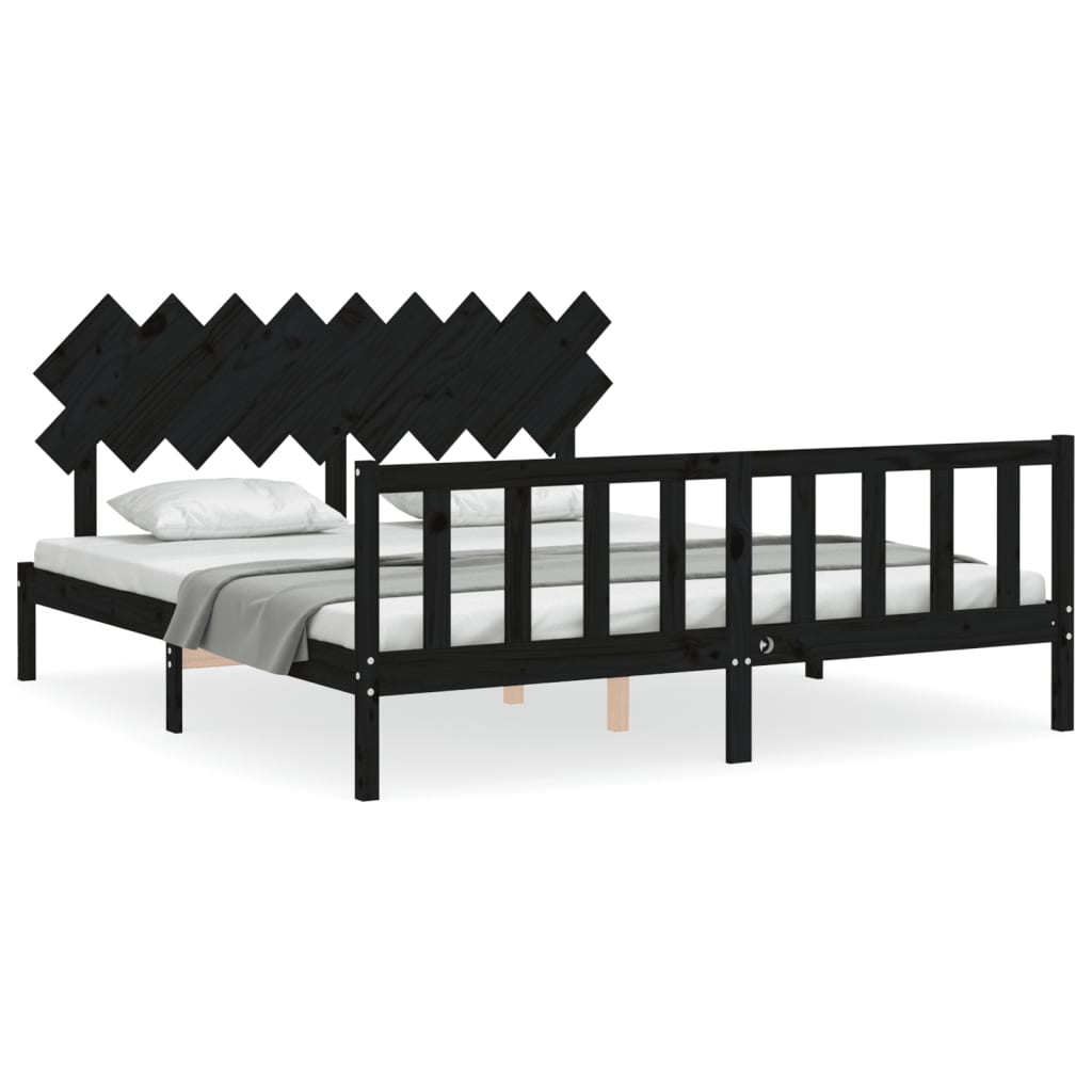 vidaXL Estrutura de cama com cabeceira 160x200 cm madeira maciça preto