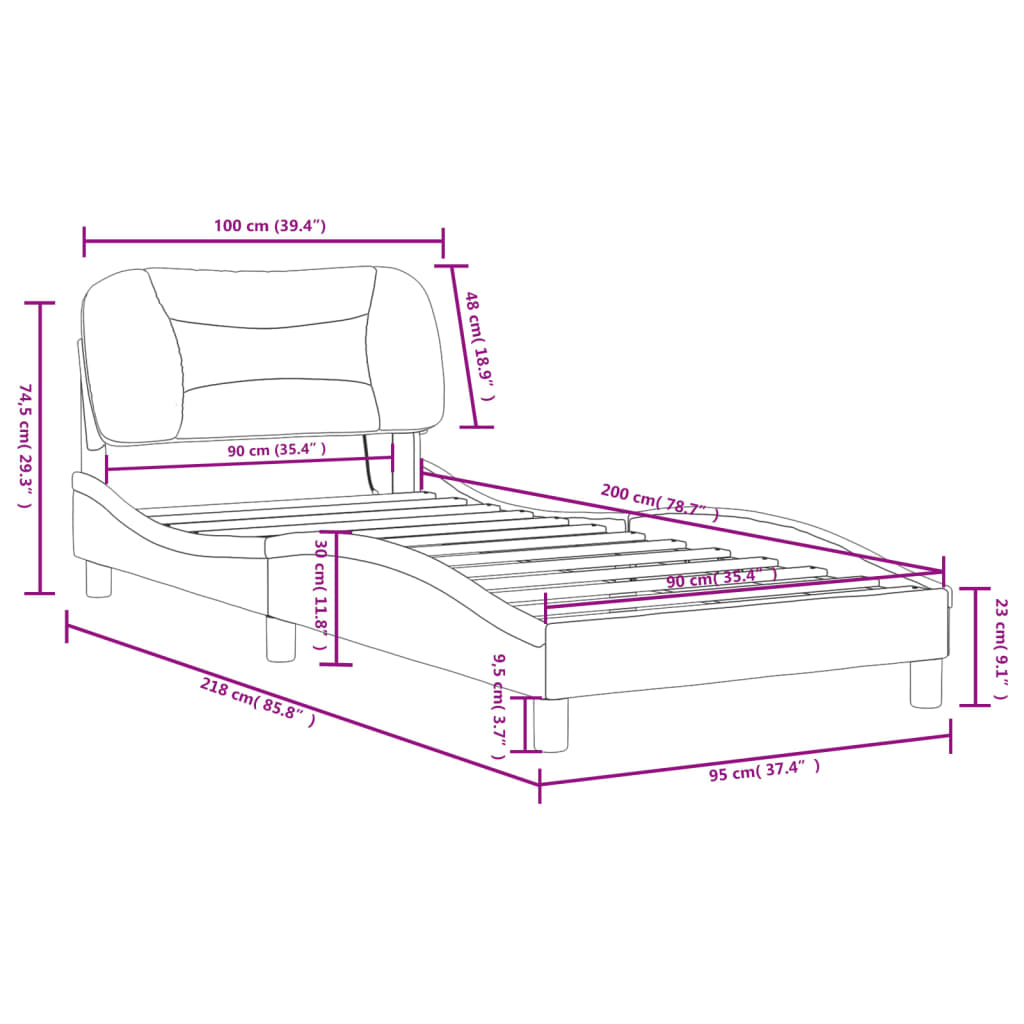 vidaXL Estrutura de cama com luzes LED 90x200 cm tecido cor creme