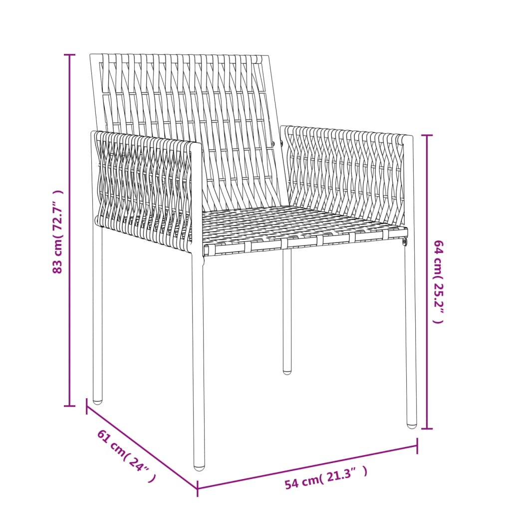 vidaXL Cadeiras jardim c/ almofadões 2pcs 54x61x83 cm vime PE castanho