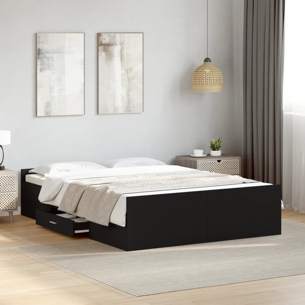 vidaXL Estrutura de cama c/ gavetas 135x190 cm derivados madeira preto