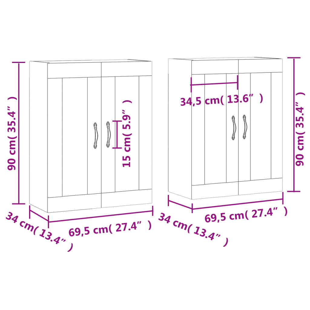 vidaXL Móveis de parede 2 pcs derivados de madeira branco brilhante