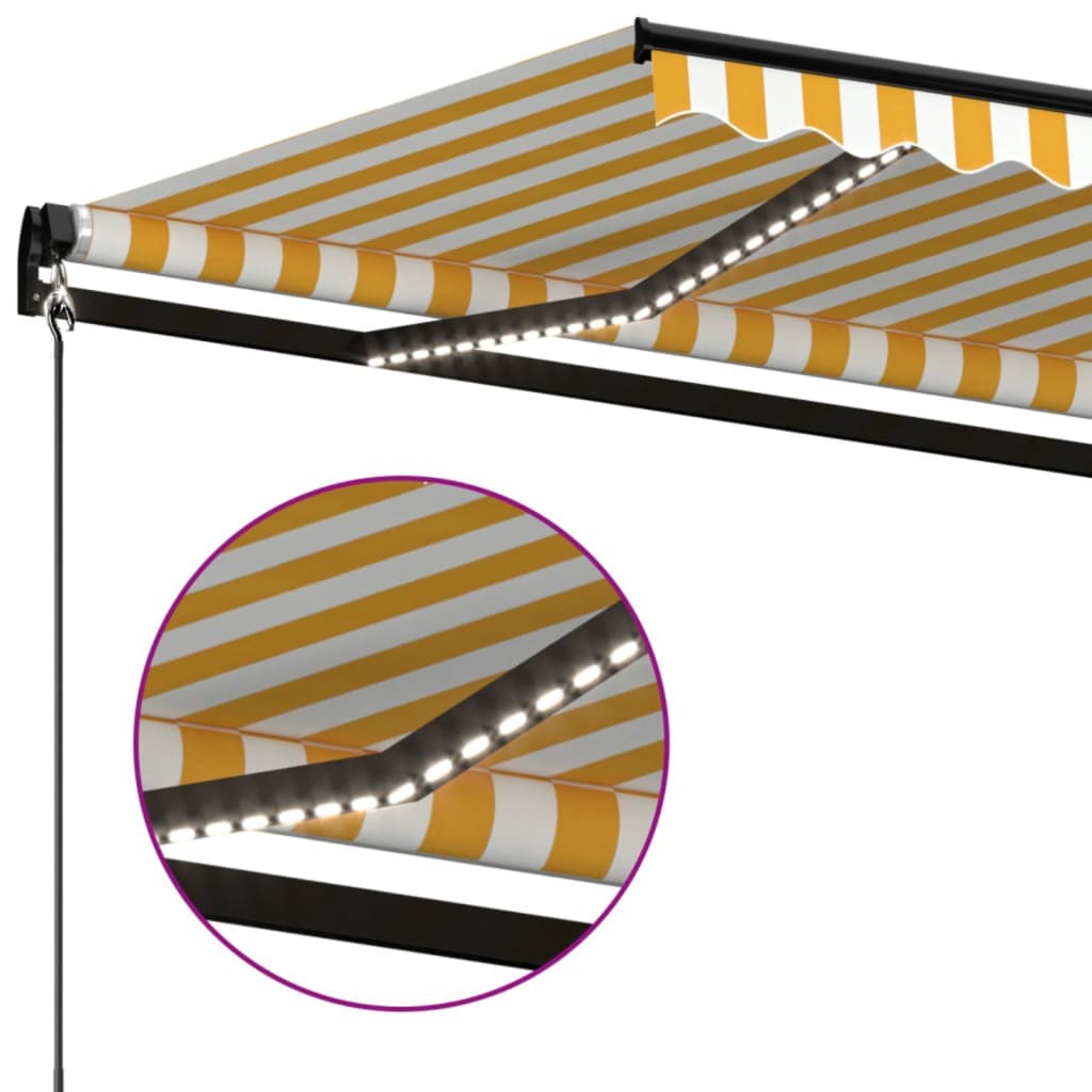 vidaXL Toldo retrátil manual com LED 400x350 cm amarelo e branco