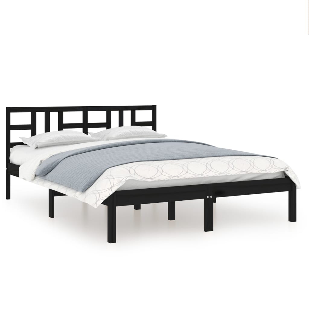 vidaXL Estrutura de cama casal 135x190 cm madeira maciça preto