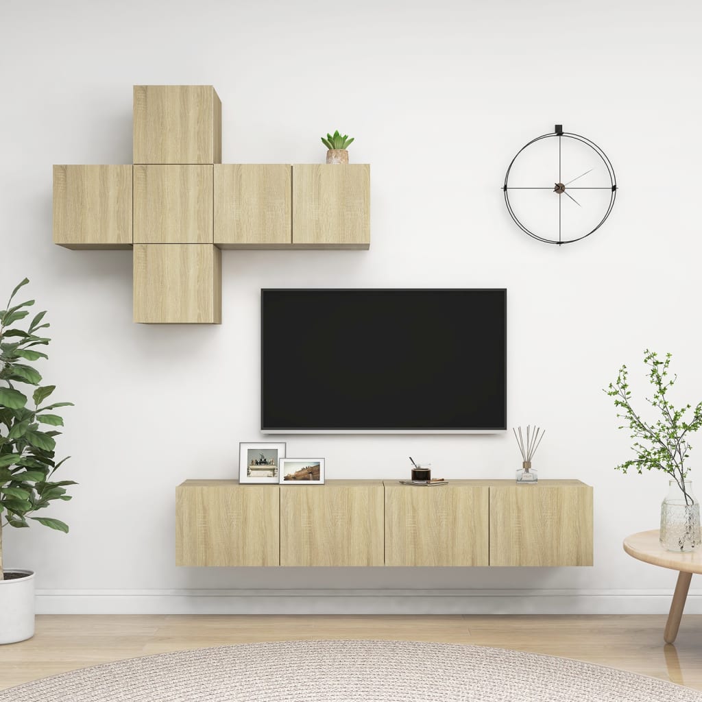 vidaXL 7pcs conjunto de móveis de TV derivados madeira carvalho sonoma