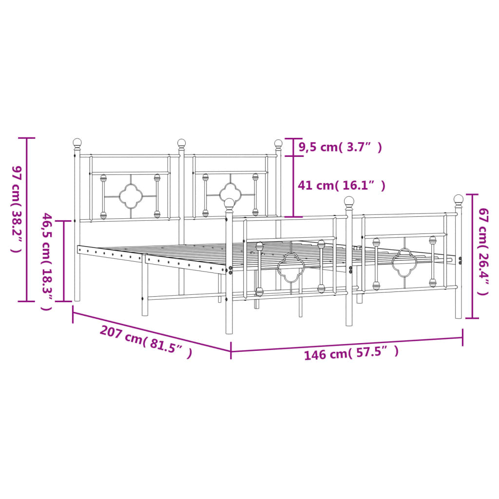 vidaXL Estrutura de cama com cabeceira e pés 140x200 cm metal branco