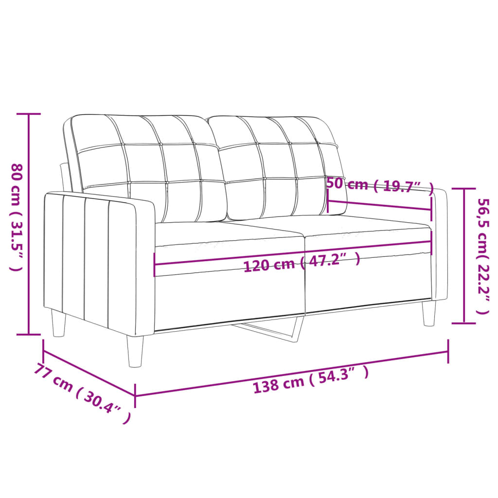 vidaXL Sofá de 2 lugares 120 cm couro artificial preto