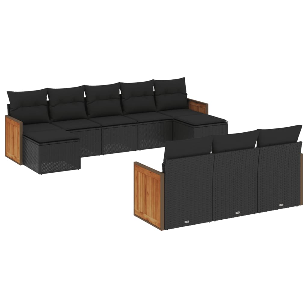 vidaXL 10 pcs conjunto sofás de jardim c/ almofadões vime PE preto