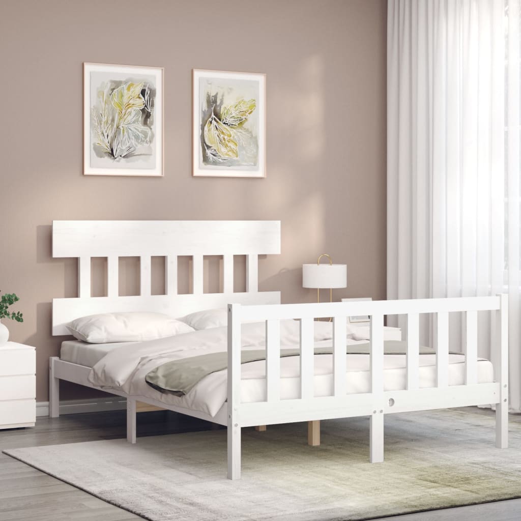 vidaXL Estrutura de cama com cabeceira 120x200cm madeira maciça branco