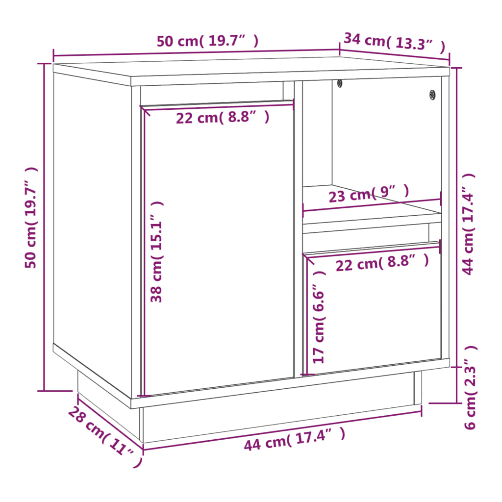 vidaXL Mesa de cabeceira 50x34x50 cm madeira de pinho maciça branco