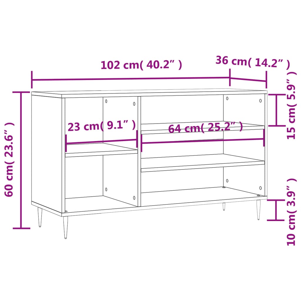 vidaXL Sapateira 102x36x60 cm derivados de madeira branco brilhante