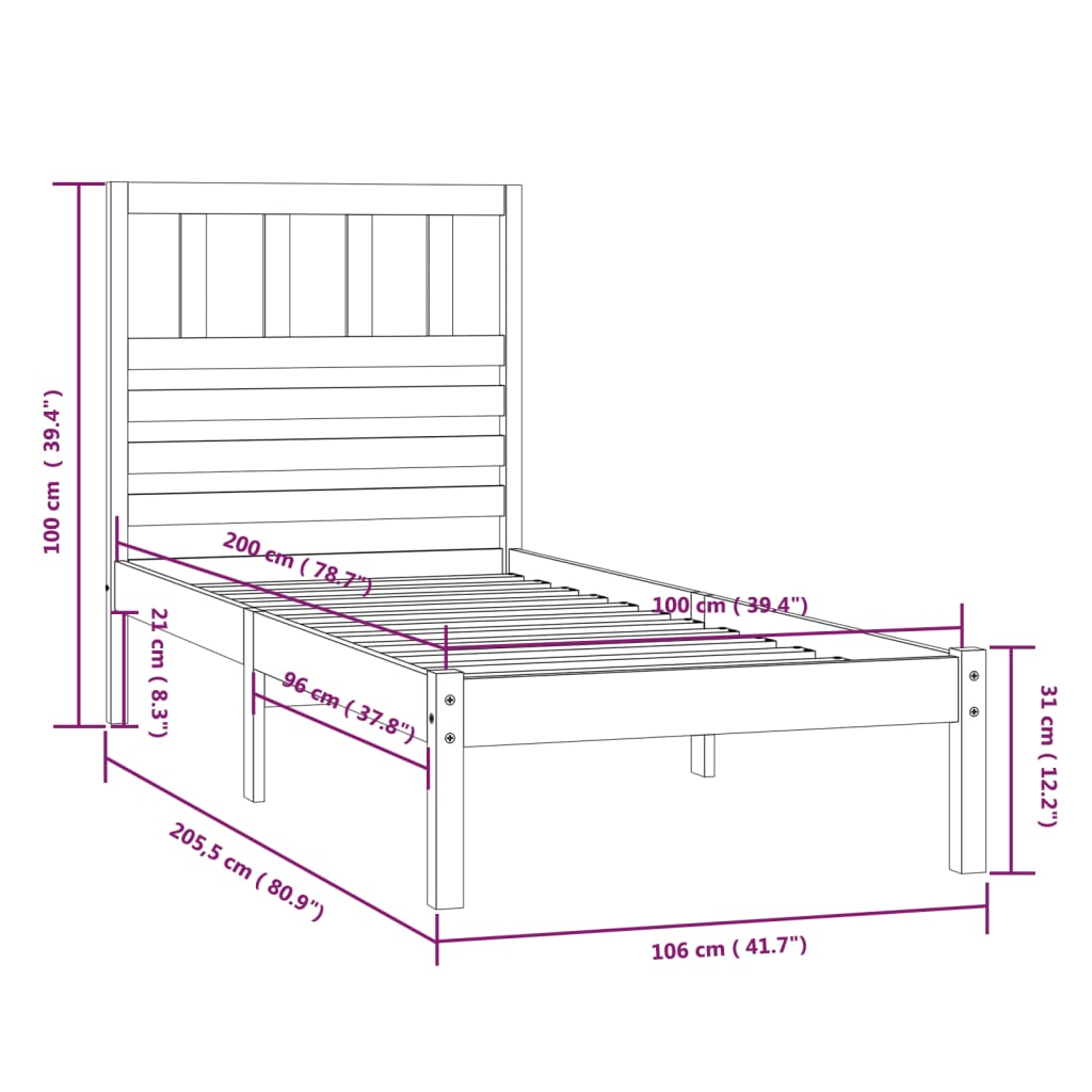 vidaXL Estrutura de cama 100x200 cm madeira pinho maciço castanho mel