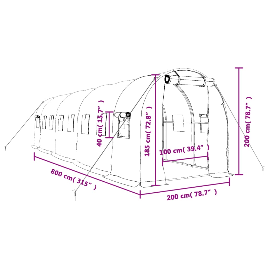 vidaXL Estufa com estrutura de aço 16 m² 8x2x2 m branco