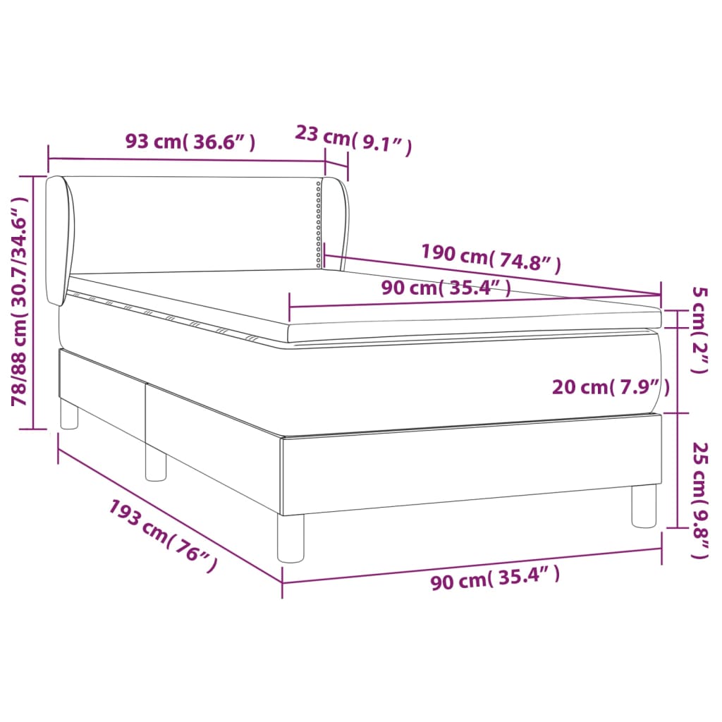 vidaXL Cama com molas/colchão 90x190 cm veludo cinza-claro