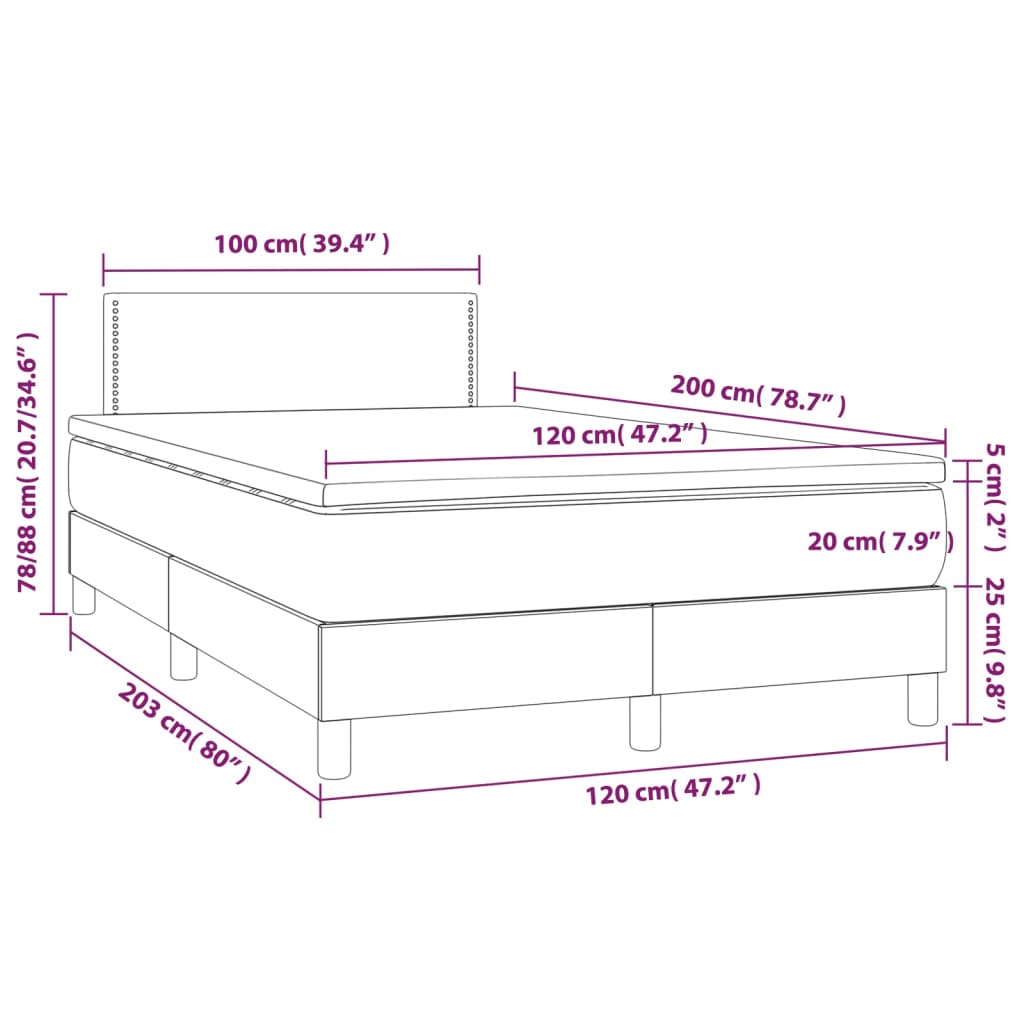 vidaXL Cama box spring c/ colchão/LED 120x200cm couro artificial preto