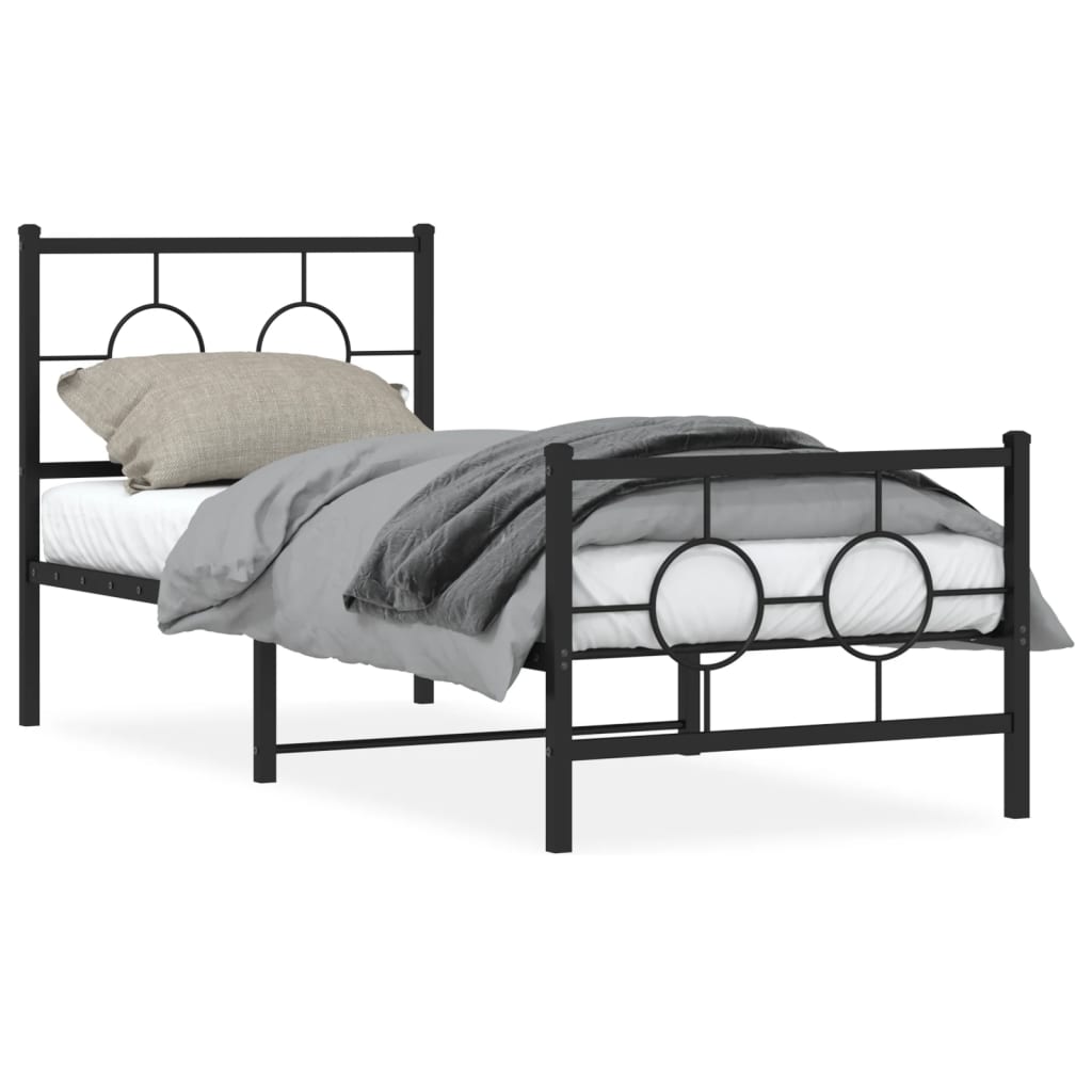 vidaXL Estrutura de cama com cabeceira e pés 75x190 cm metal preto