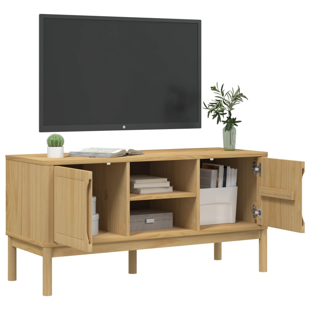 vidaXL Móvel de TV FLORO 114x43x55 cm pinho maciço castanho mel