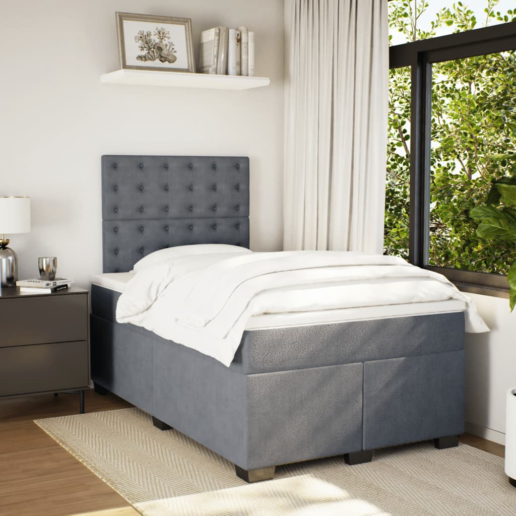 vidaXL Cama boxspring com colchão 120x190 cm veludo cinzento-escuro