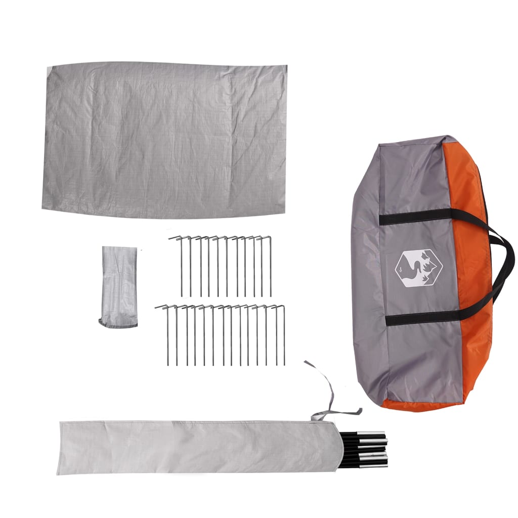 vidaXL Tenda familiar estilo cabana 6 pessoas imperm. cinza/laranja