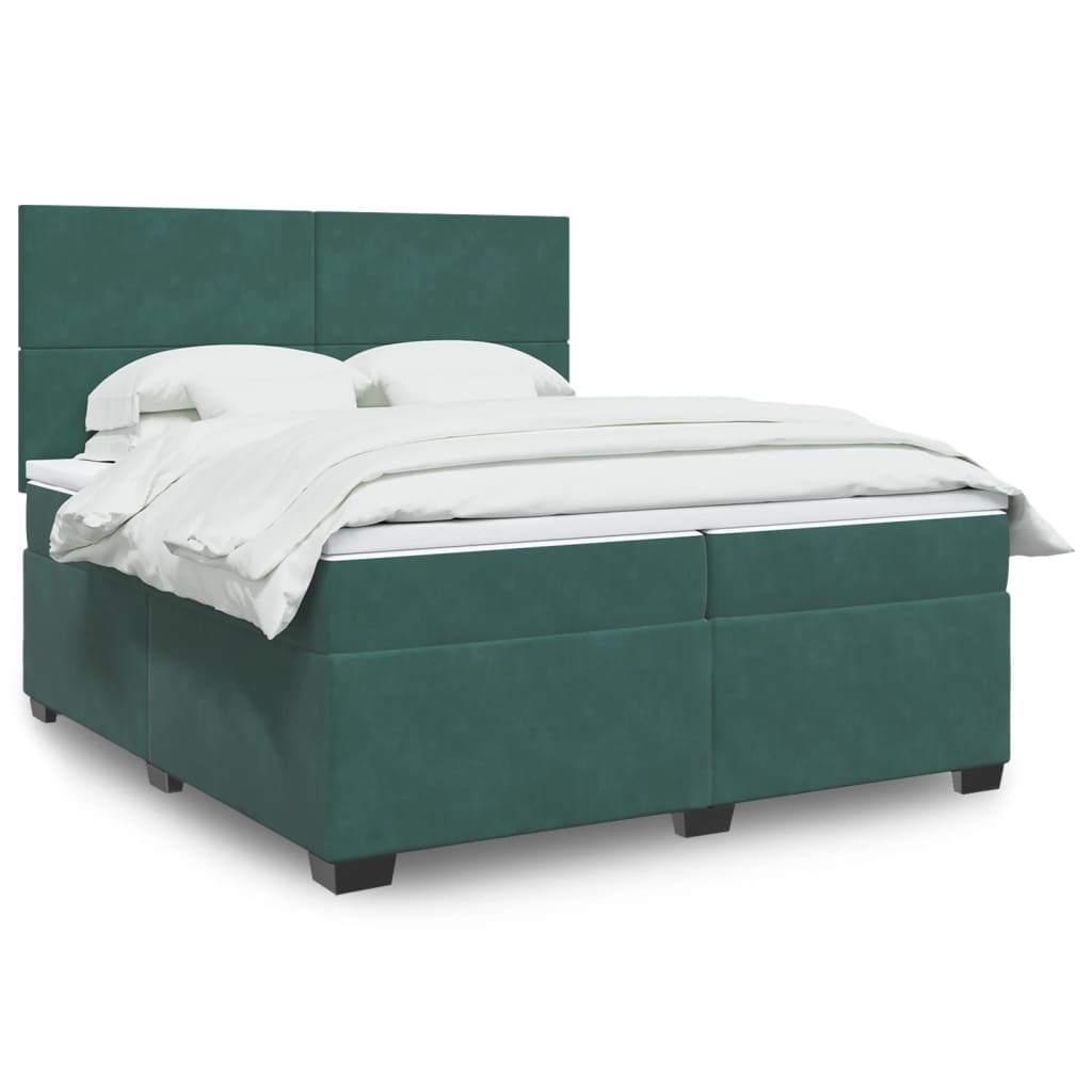 vidaXL Cama com molas/colchão 200x200 cm veludo verde-escuro